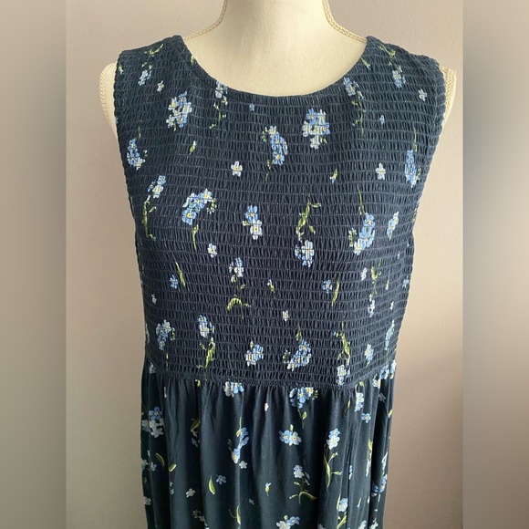 Market & Spruce Navy Sleeveless Maxi Dress with Light Blue Floral Print NWT XL - Picture 2 of 6